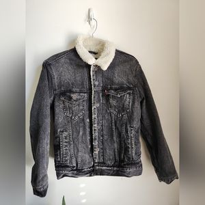 Vintage Levi's Sherpa Trucker Jacket - Black Stoned Washed- Size Small
